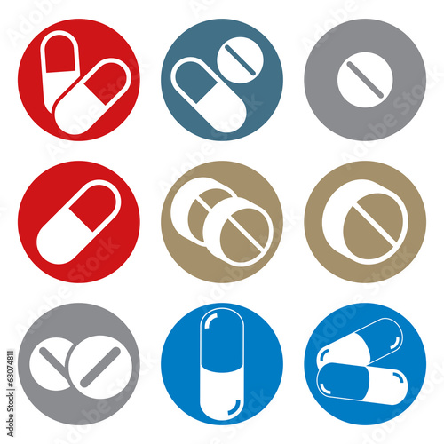 Pills and capsules round ic...