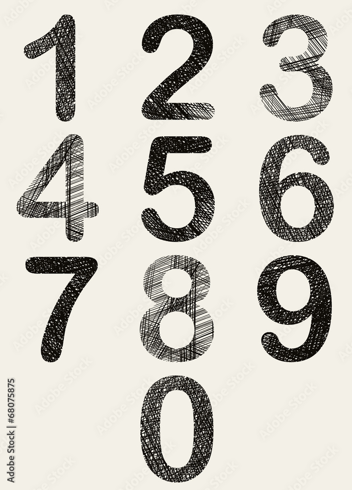 Hand drawn and sketched numbers set. Hand drawn and sketched numbers set.