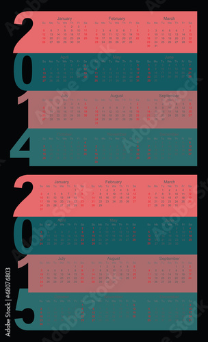 Simple Calendar year 2014, 2015, vector