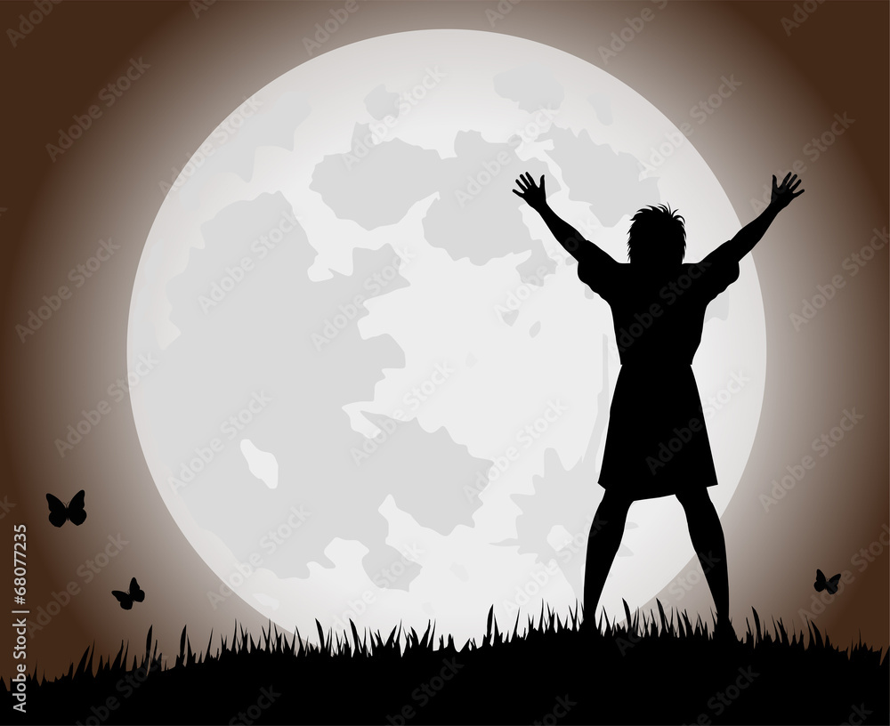 silhouette femminile davanti la luna piena silhouette femminile davanti la luna piena