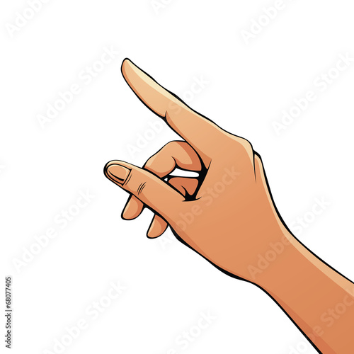 Finger pointing female hand.