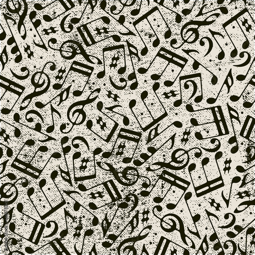 Seamless music background with notes.