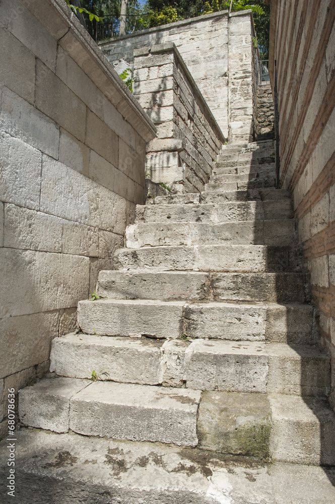 Closeup detail of old stone steps