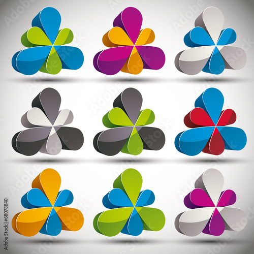 Petals 3d vector icon set.