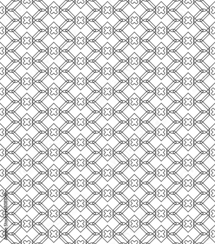 Black and white geometric seamless pattern with line and round c