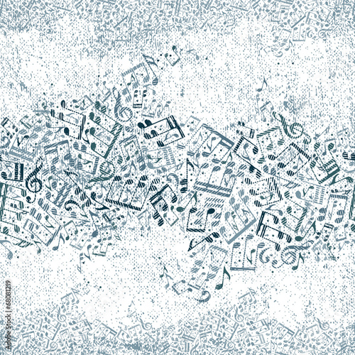 Seamless music pattern with grunge texture.