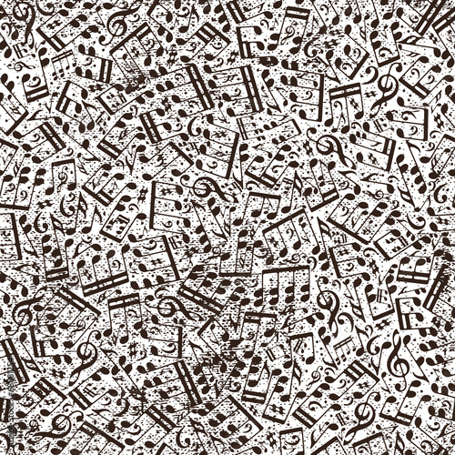Music seamless pattern with notes and old texture.