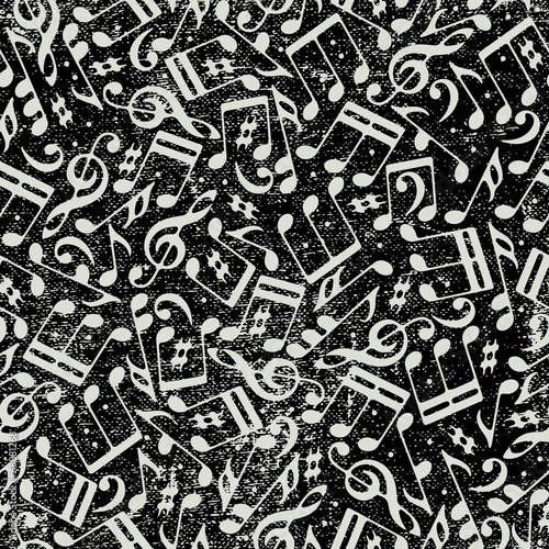 Seamless music background with musical notes and grunge texture.