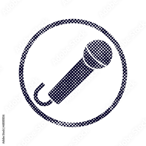 Microphone icon with halftone dots print texture.