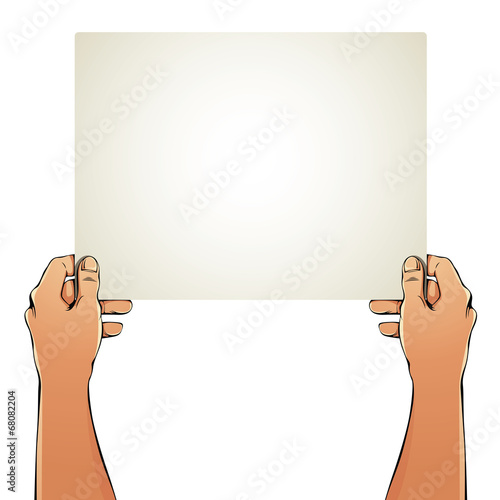 Female hands holding blank paper sheet.