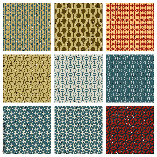 Vintage style aged seamless tiles patterns set.