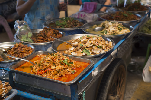 Ready-made Thai food in market.