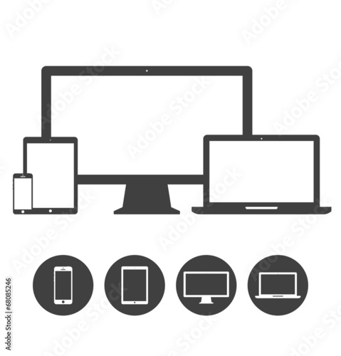 Set of display, laptop, tablet and mobile phones electronic