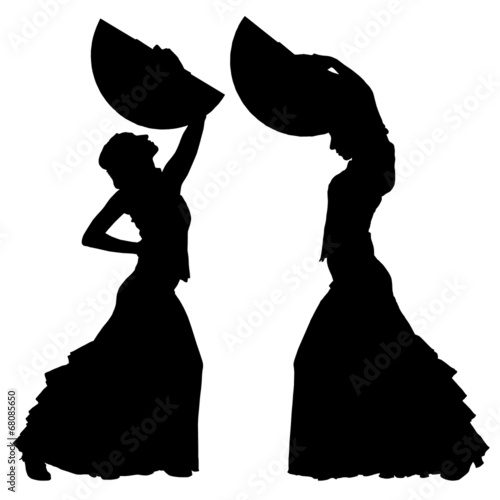 Two black silhouettes of female flamenco dancer