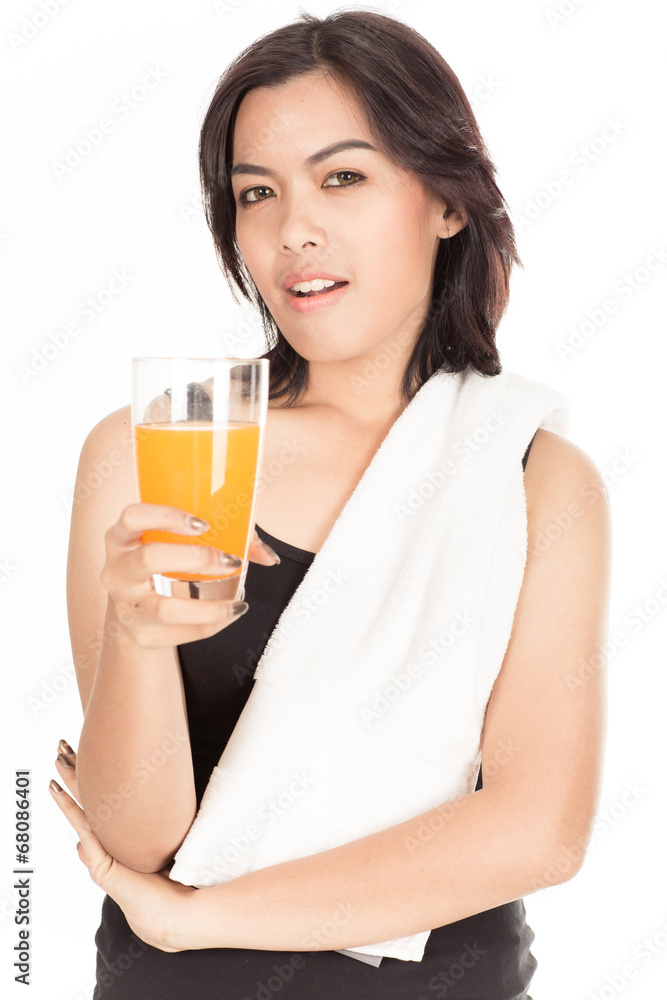 young woman with orange juice, isolated on white background young woman with orange juice, isolated on white background