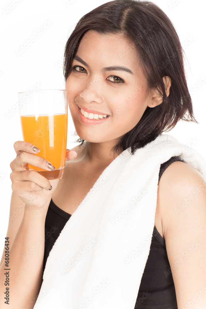 young woman with orange juice, isolated on white background young woman with orange juice, isolated on white background