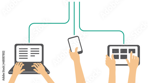 using all devices - laptop, phone, tablet