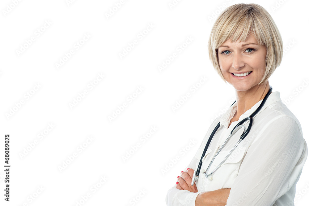 Confident female doctor with stethoscope Confident female doctor with stethoscope