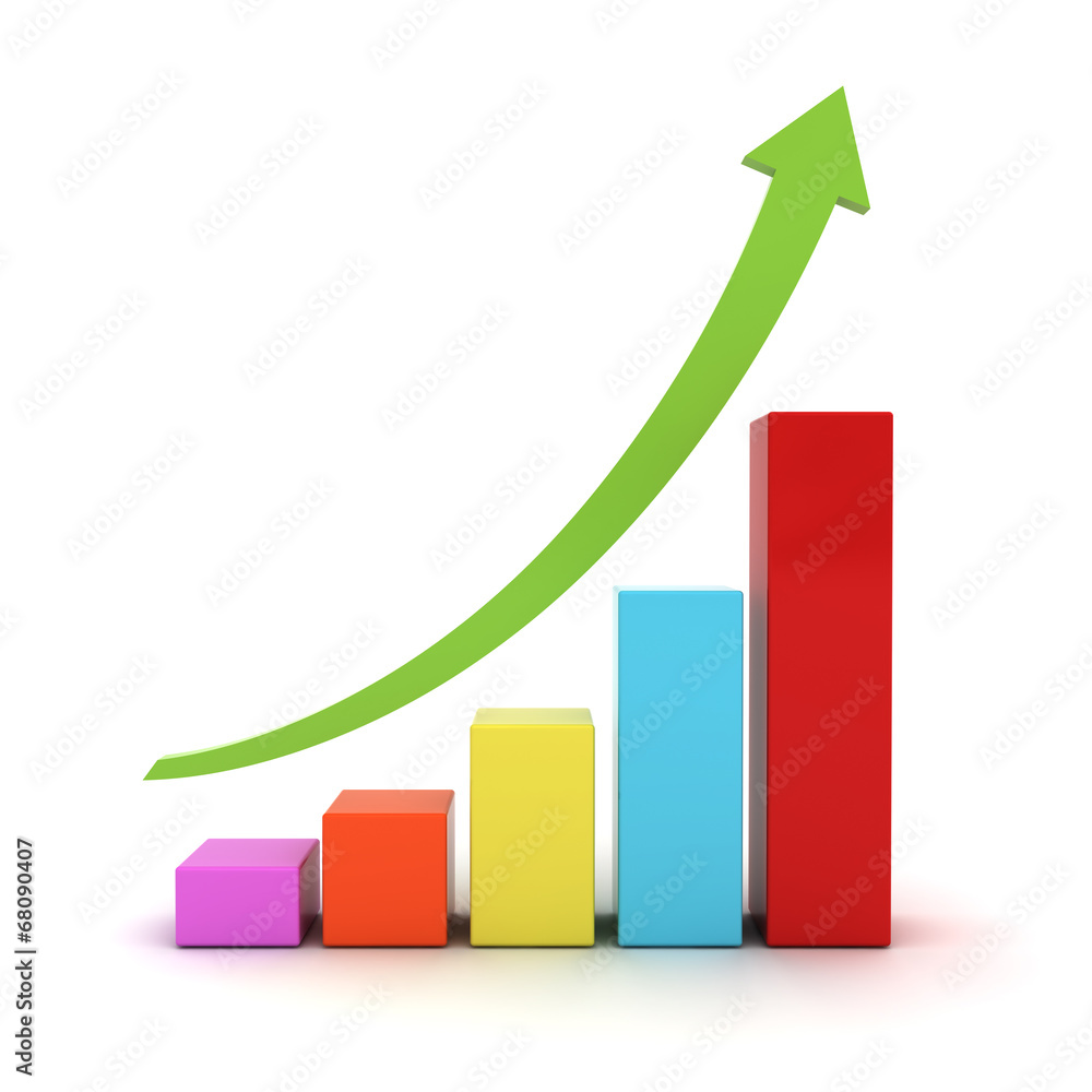 Business graph chart with green rising arrow isolated over white Business graph chart with green rising arrow isolated over white