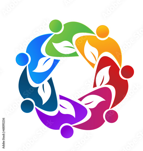 Teamwork people with leafs logo vector