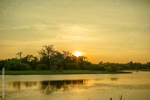 Small lake view with sunset.