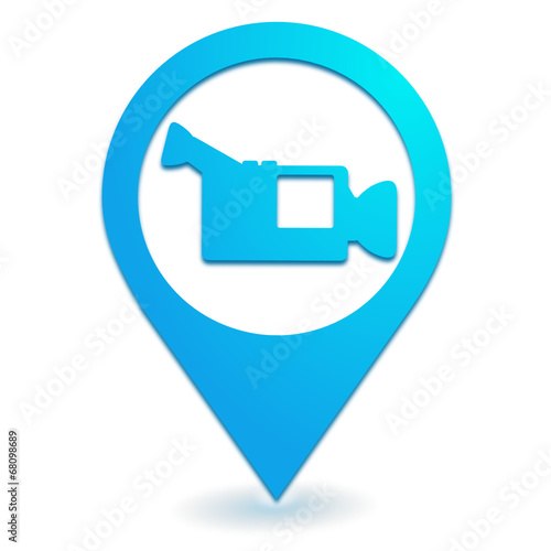 caméra vidéo sur symbole localisation bleu