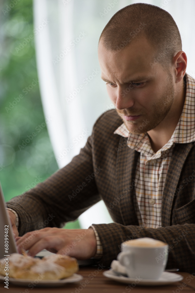 Businessman working cafe laptop Businessman working cafe laptop
