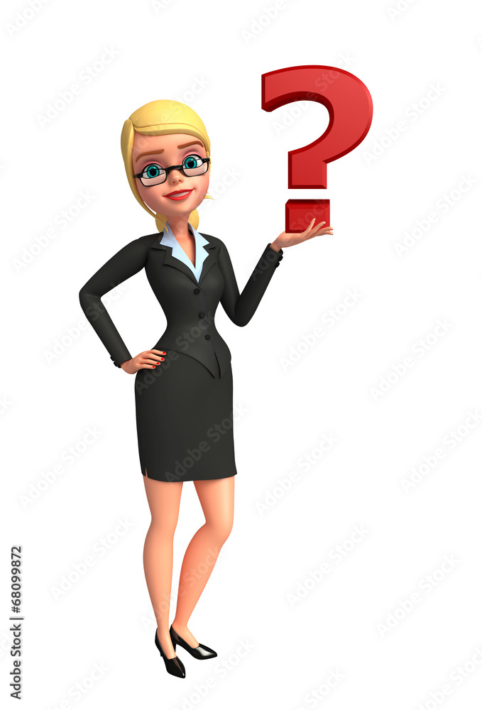 Naklejka Young Business Woman with question mark sign