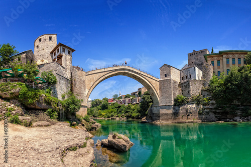 The Old Bridge in Mostar with river Neretva, Bosnia Herzegovina. photo