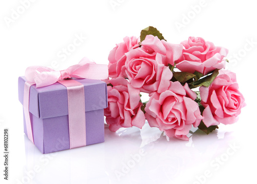 pink flowers and gift box