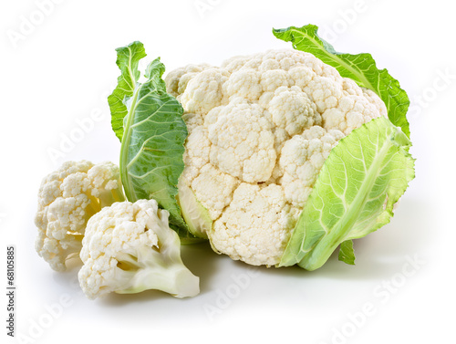 Fresh cauliflower with pieces isolated on white
