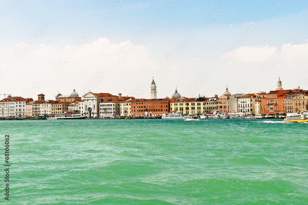 skyline on Venice city from lagoon,