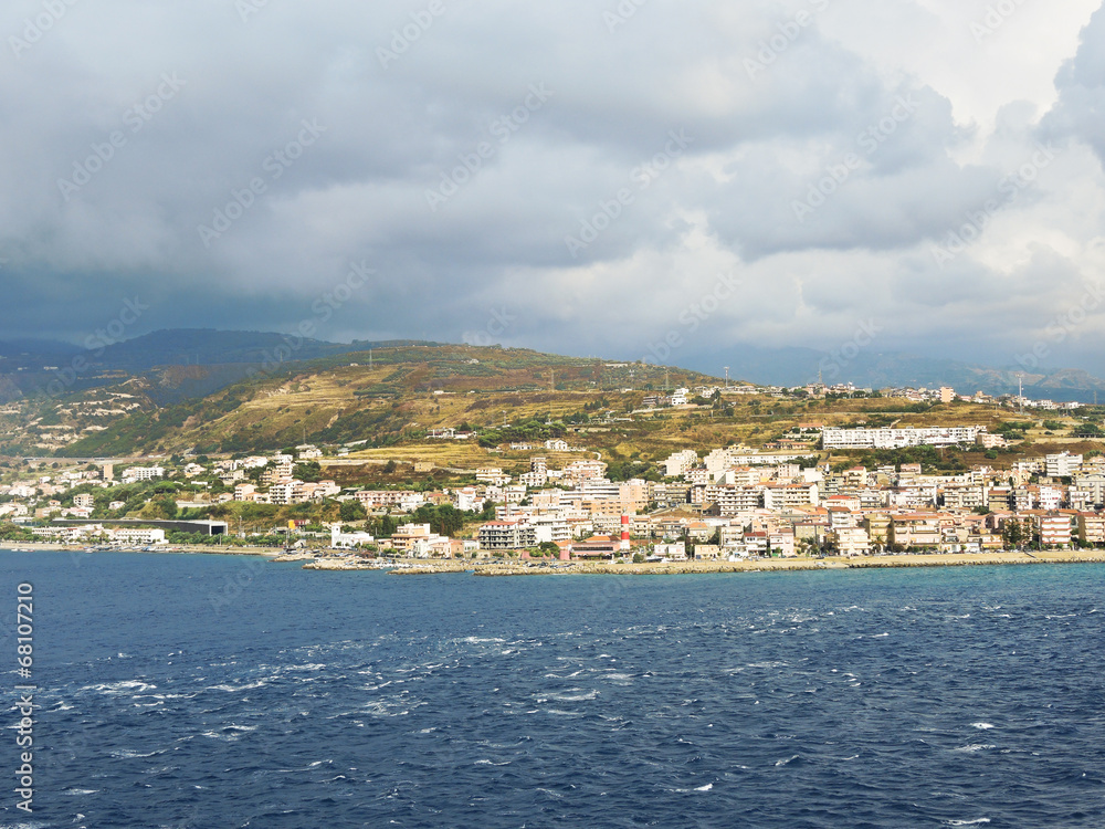 view of town Reggio di Calabria from sea