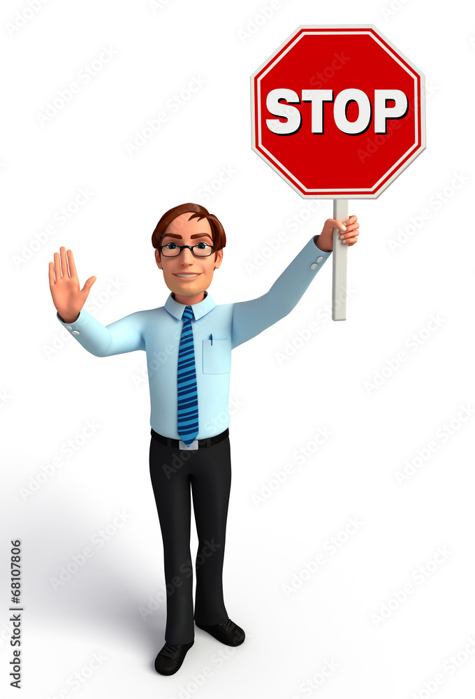 Young Service Man with Stop sign Young Service Man with Stop sign