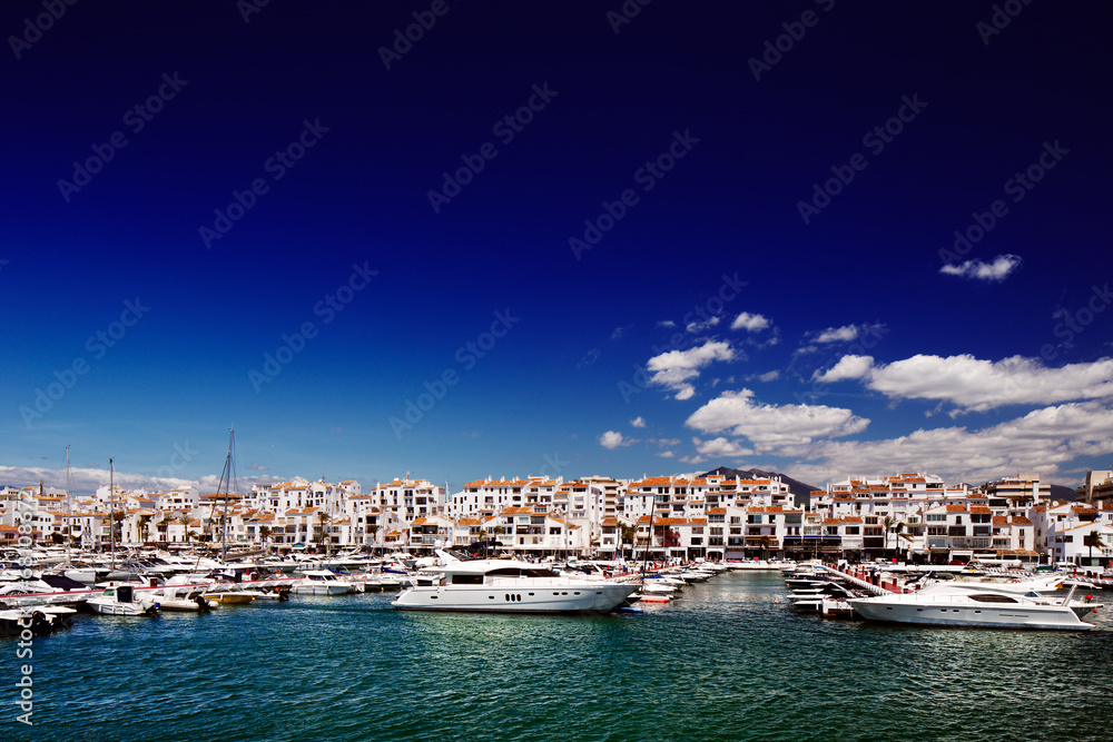 Luxury yachts and motor boats in Puerto Banus in Marbella, Spain