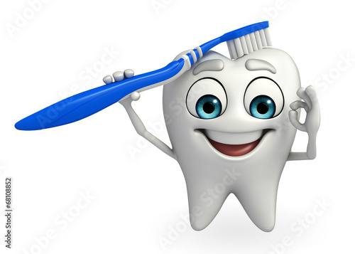 Teeth character with tooth brush photo