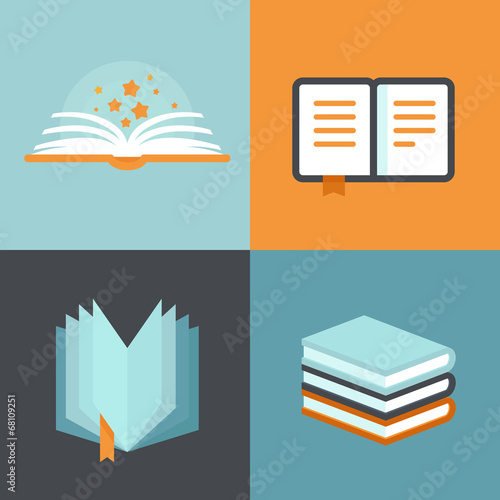 Vector book signs and symbols - education concepts