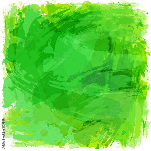 Abstract green brush strokes. Square vector artistic background.