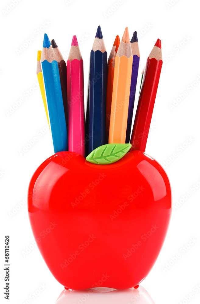 Colorful pencils in apple shaped stand Colorful pencils in apple shaped stand