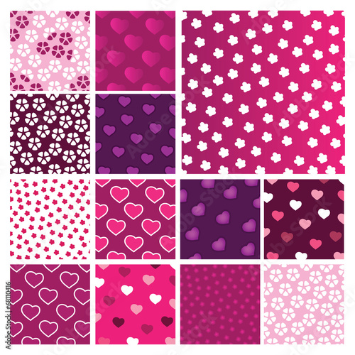 Set of Vector Heart and Floral Patterns