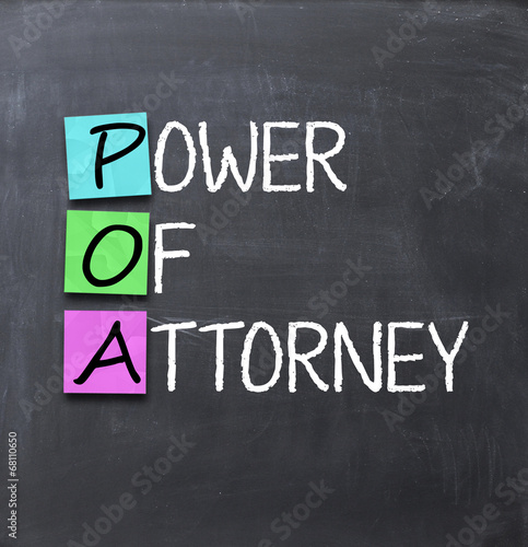 Power of attorney text on a blackboard