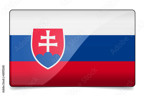 Slovakia flag button with reflection and shadow. Isolated glossy