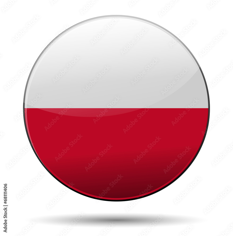 Poland flag button with reflection and shadow. Isolated glossy Poland flag button with reflection and shadow. Isolated glossy