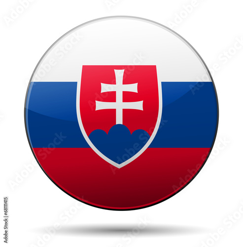 Slovakia flag button with reflection and shadow. Isolated glossy