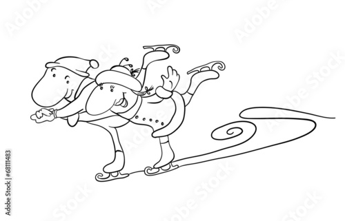 Cartoon couple scating on the ice. Vector winter illustration.