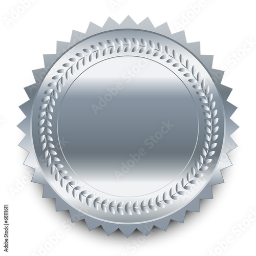 Vector design element. Round silver medal with pattern and shado