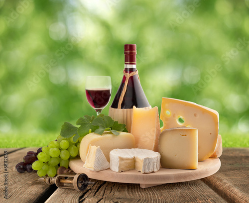 cheeseboard, grape and red wine photo