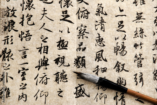 Chinese calligraphy on beige background photo