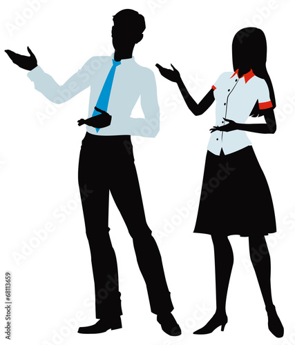 silhouette of  woman and men presenting