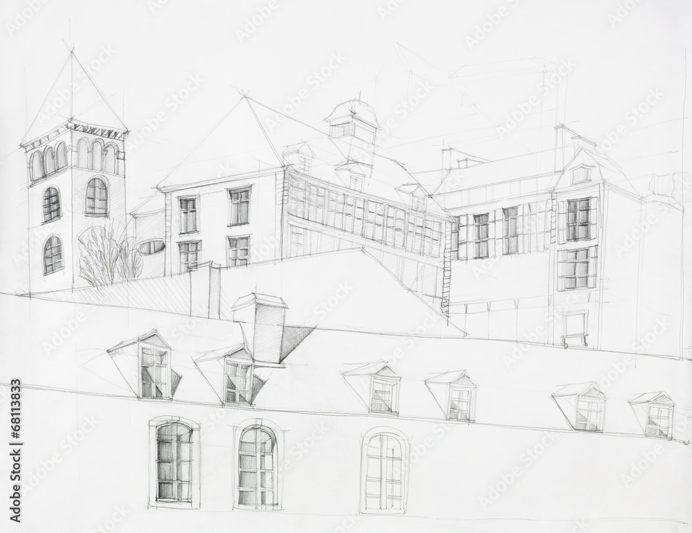 architectural perspective of old mansion